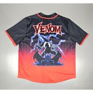 Venom Baseball Jersey Mens 2XL Red Black‎ Marvel Comics Button Up Short Sleeve